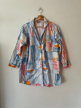 Annie Selke Pine Cone Hill Print Cotton Nightshirt Pajamas Women's Size Large